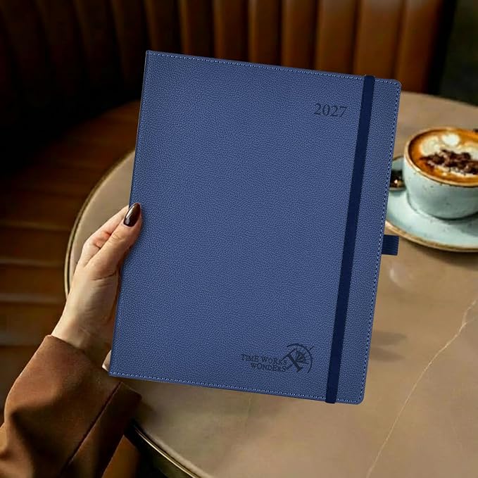 POPRUN 2027 Planner (Large 8.5"x 10.5"), Weekly and Monthly Planner | Daily Calendar Book Jan.2027 - Dec.2027, Appointment Book with Monthly Tabs, Leather Hardcover, Inner Pocket - Aquamarine