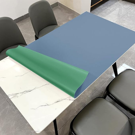 Faux Leather Table Cover,1.8mm Thick,30x60 Inch Desk Cover,Large Desk Mat,Table Protector,Table Cover Protector,Rectangular Table Cover(Grayish Blue+Dark Green,30x60)