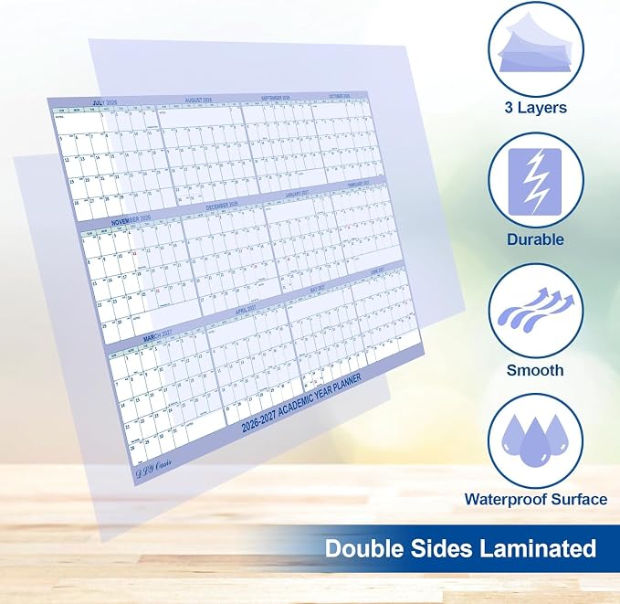 32x48 Academic Wall Calendar 2026-2027 July-June, Dry Erase School Planner | July 2026-June 2027 Folded Wet & Dry Erase Calendar, Vertical/Horizontal Reversible,12 Month School Planner with Julian Dates