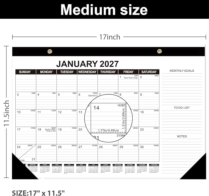 GuassLee Desk Calendar 2026-2027 (Jun. 2026 - Dec. 2027), 19 Months Calendar 17" × 11.5" Desktop Planner with Julian Date, Monthly Goals, Academic To-Do List, for Home, Office, School & Teachers