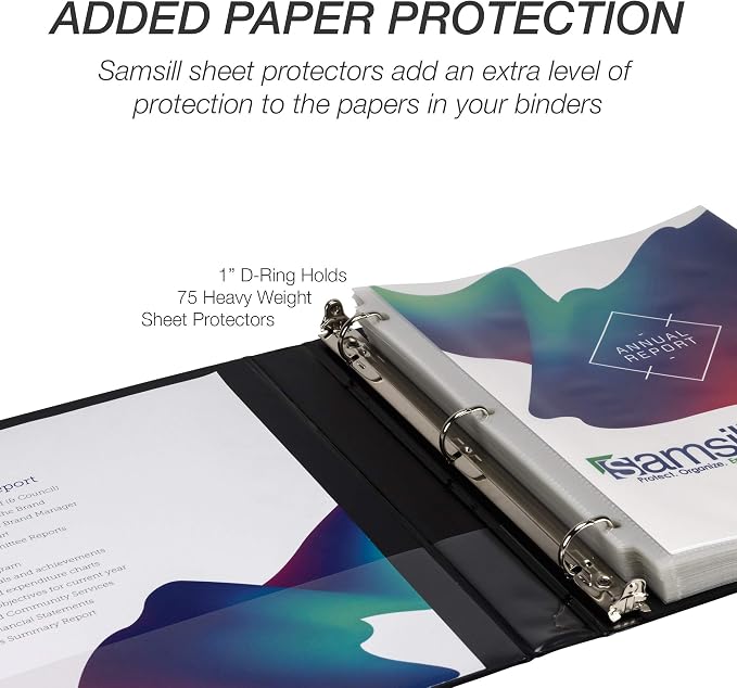 Samsill Durable 1 inch 3 Ring Binder, D Ring Binder, 100% Recycled Chipboard, Black, 12 Pack