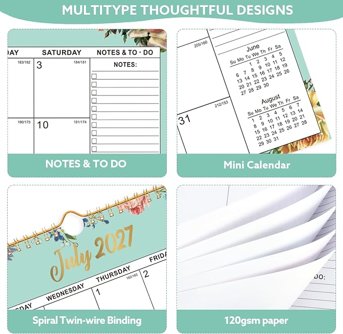 2026-2027 Wall Calendar, 14.5" x 11.8" 18 Month Watercolor Floral | July 2026-December 2027 120Gsm FSC-Certified Paper Monthly Calendar, Twin-Wire Binding, Ruled Blocks, Holiday Reference