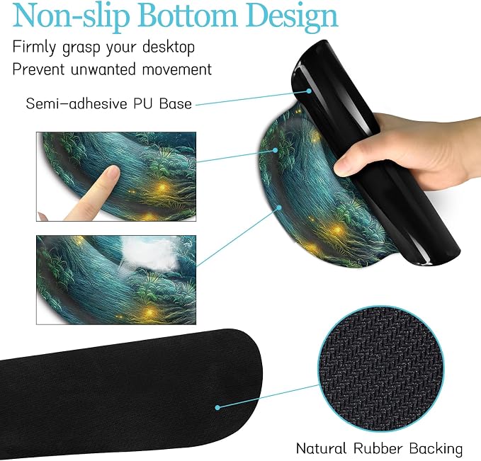 LIMKRIAN Mouse Pad with Wrist Rest, Firefly Forest Computer Desk Mat Set | Ergonomic Wrist Rest for Computer Keyboard, Large Mouse Pads for Desk Gaming, Cute Aesthetics Home Office Desk Accessories