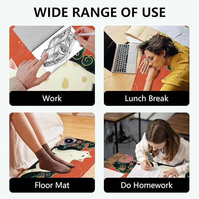 Heated Mouse Pad with 3 Levels Heated & 3 Hours Auto Shut-Off Mouse Pad for Warming Hands in Office Home, 31.5" x 13"Large Safe Desk Mat Hand Warmer，Vintage White Cat