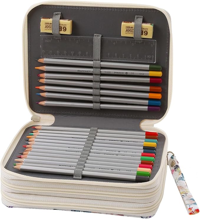 Portable Colored Printing Pattern Pencil Case Holds 72 pcs Pencils Bag Organizer with Handy Wrap Portable- Multilayer Holder for Watercolor Pens or Markers, Pencil Case Organizer for Artist
