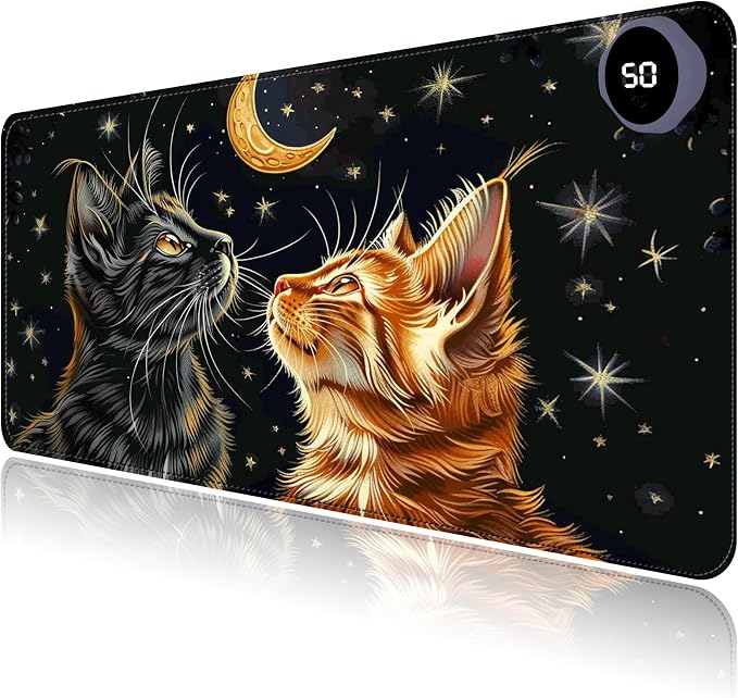 Heated Mouse Pad with 3 Levels Heated & 3 Hours Auto Shut-Off Mouse Pad for Warming Hands in Office Home, 23.6" x 14.2"Large Safe Desk Mat Hand Warmer，Two Cute Cats