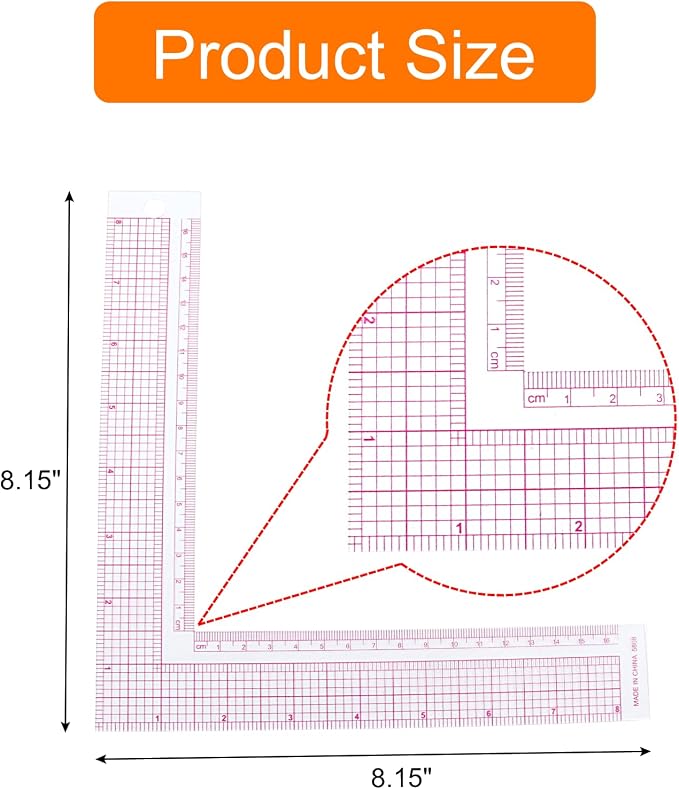 Hitefu L Square Ruler for Sewing, 2PCS, Clear Plastic | L Angle Ruler, Curve Ruler, Measure Tailor Ruler, Corner Ruler, Craft Sewing Measuring
