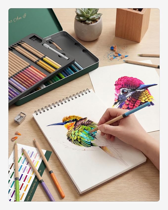 JusArt 48 Oil-Based Colored Pencils – Soft Core, Durable, Vibrant | Ultra-Smooth Oil Pastel Pencils for Adult Coloring, Portrait, Sketching, Landscape. Professional Drawing Pencils for Artists
