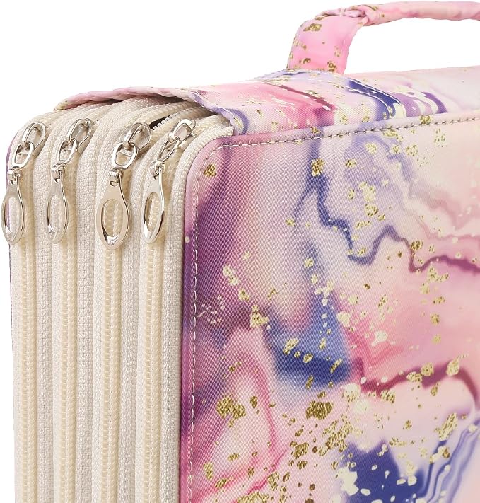300 Slots Colored Pencil Case Organizer, 4 Layer Bag | Twill Oxford fabric,103 elastic loops,detachable handle,for travel,home storage,drawing tools,creative gifts