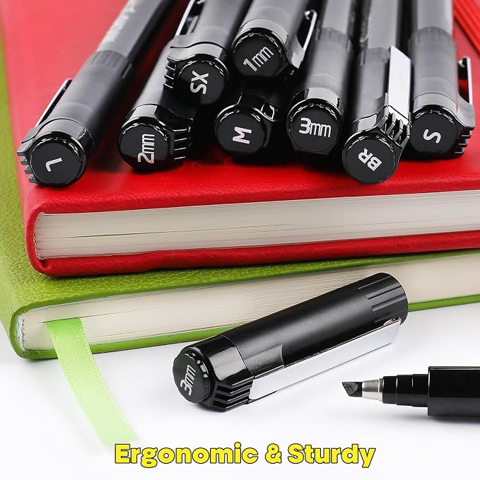 Dyvicl Hand Lettering Pens, Calligraphy Brush Pens Art Markers for Beginners Writing, Sketching, Drawing, Illustration, Scrapbooking, Journaling, Black Ink Pen Set, 8 Sizes