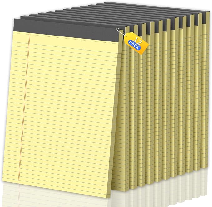 Legal Pads 8.5 X11, Narrow Ruled Notepads, 12 Pack, 50 Sheet/Pad | Yellow Legal Pads, Tear Off Notepad, Perforated Writing Pad, Notebook Paper College Ruled, Notepads For Office Home School