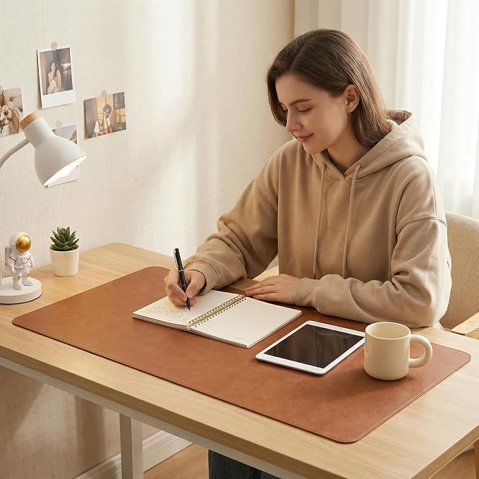 Desk Pad, 9.85'' x 23.64'' PU Leather Non-Slip Desk Mat Mouse Pad for Desktop, Waterproof Laptop Computer Writing Mat for Office, Home, Work, Brown