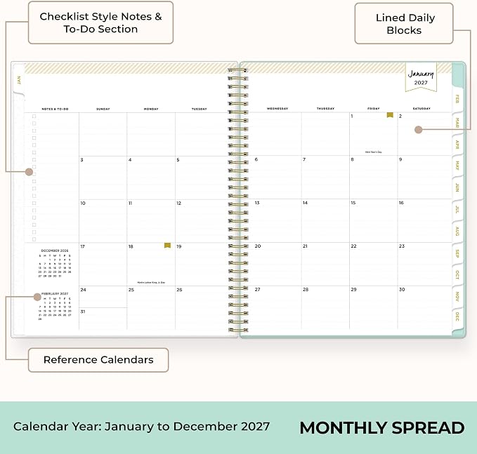 Blue Sky 2027 Weekly & Monthly Planner, 8.5"x11", Secret Garden Mint | January 2027 - December 2027, Flexible Cover, Durable Twin Wire Binding, Storage Pocket, Stickers, Day Designer