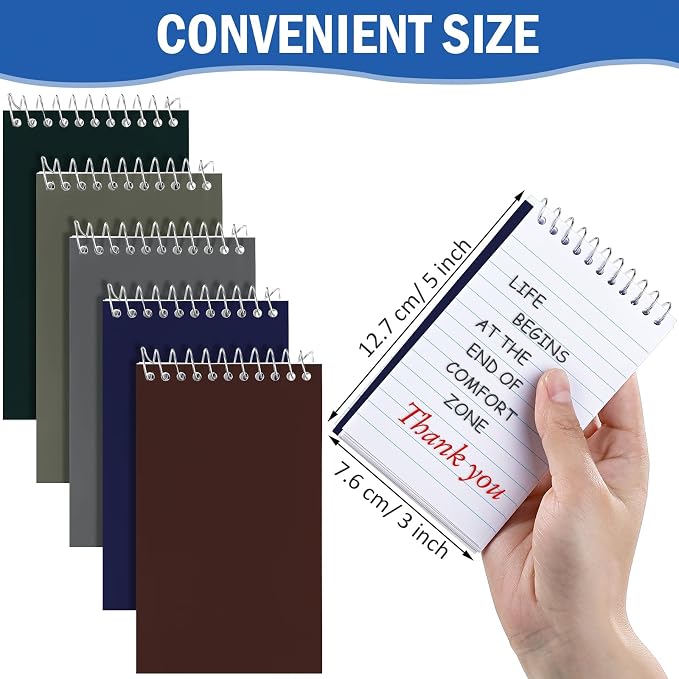 Teling 50 Pcs Pocket Notebooks Bulk Small Spiral Memo Pads 3x5'' Note Pads | Dark Color Mini Notepad, Back to School Supplies, Top Spiral Tiny Note Pad with Lined, Mini Journal for Office Work, 75 Sheet