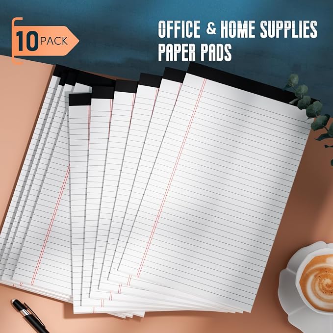 Note Pads 8.5"x 14", 10 Pack Legal Pads 8.5 x 14 White, Notepads 8.5 x 14 Wide Ruled Legal Pad, Micro Perforated Lined Writing Pads, 30 Sheets Per Note Pad, Notepads for Work/School/Office