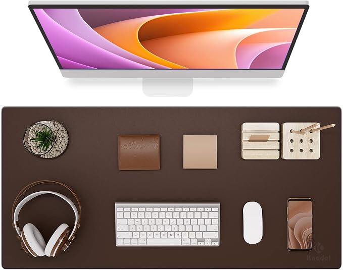 K KNODEL Large Desk Protector Mat, Leather Desk Pad (35.4"x17", Brown) | Non-Slip Desk Mat, Desk Pads and Blotters, Desktop Mat, Desk Protector and Cover, Office Computer, Laptop and Keyboard Mat
