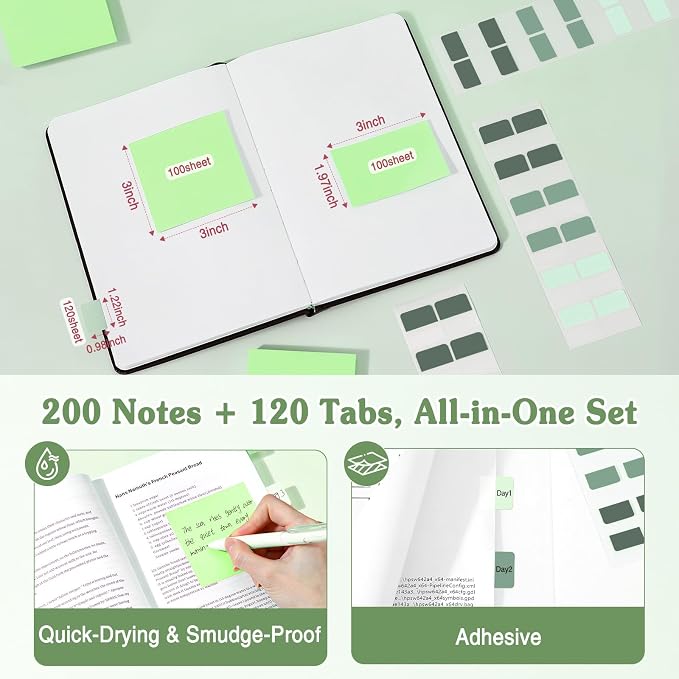 MoKo Pencil Case with Supplies, 49Pcs Aesthetic School Set, Green | Includes gel pens, highlighters, 0.5 mm mechanical pencils and refills, an eraser, sticky notes and index tabs.