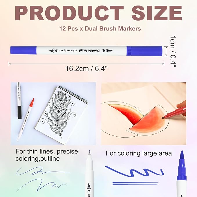 PATIKIL 12Pack Dual Brush Markers, Dark Blue Watercolor Fine and Brush Tips Pens Colored Marker Calligraphy Coloring Art Supplies Set for Coloring Book Illustration Sketching Journaling