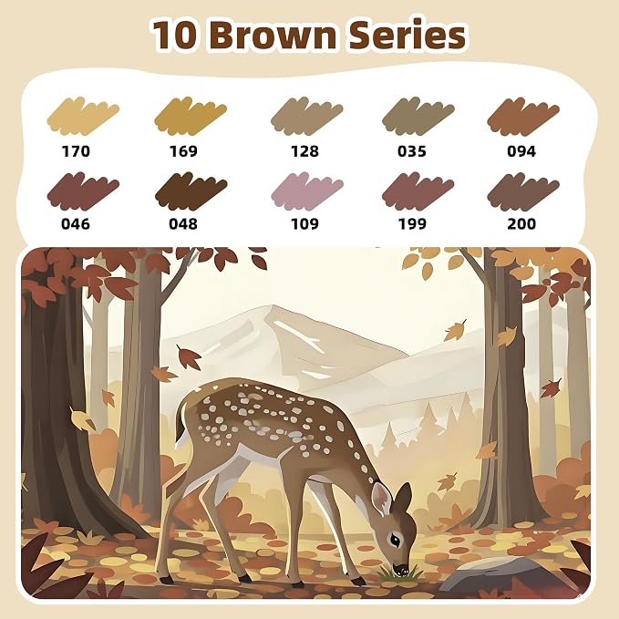 LIULIUCAI 10 Brown Dual Markers, Fine & Brush Tip Pen for Adult Coloring | Drawing Pen, Earthy Brown Markers for Wood Textures, Rustic Illustrations, Animal Sketches , Cozy Interiors, No Bleeding