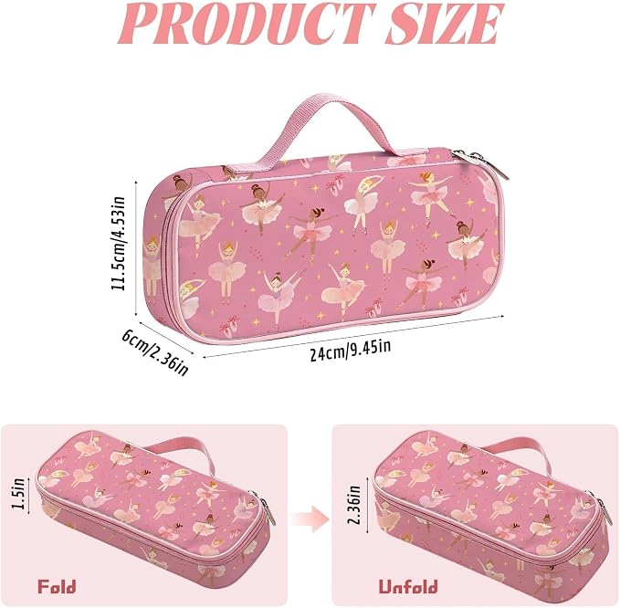 Ballet Dancer Pencil Case for Girls, Large Capacity Kids Pencil Box with Zipper, Ballet Gifts for Girls, Portable Pen Pouch Bag for Office School Travel