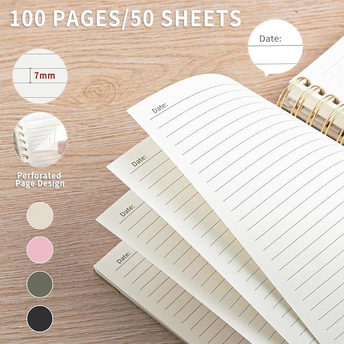 B5 Spiral Notebook Journal, (6.9×9.8'' ) 100 Pages 50 Sheets Linen Hardcover College Ruled Journaling For Work & Note Taking Thick Spiral Journal For Writing Daily Journal For Women & Men -White