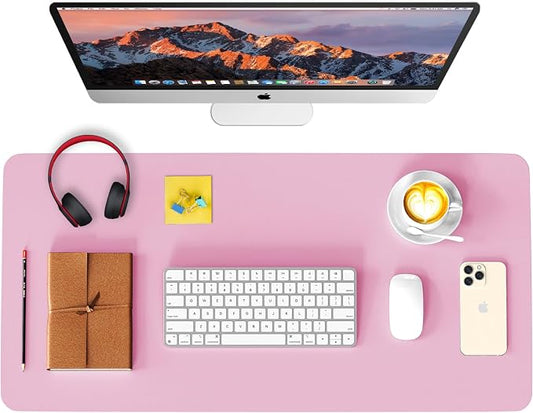 Leather Desk Pad Protector, Waterproof Mouse Pad, PU Desk Mat, Office Desk Cover, Desk Writing Mat for Office/Home/Work/Cubicle (Pink) 23.6x13.7 in
