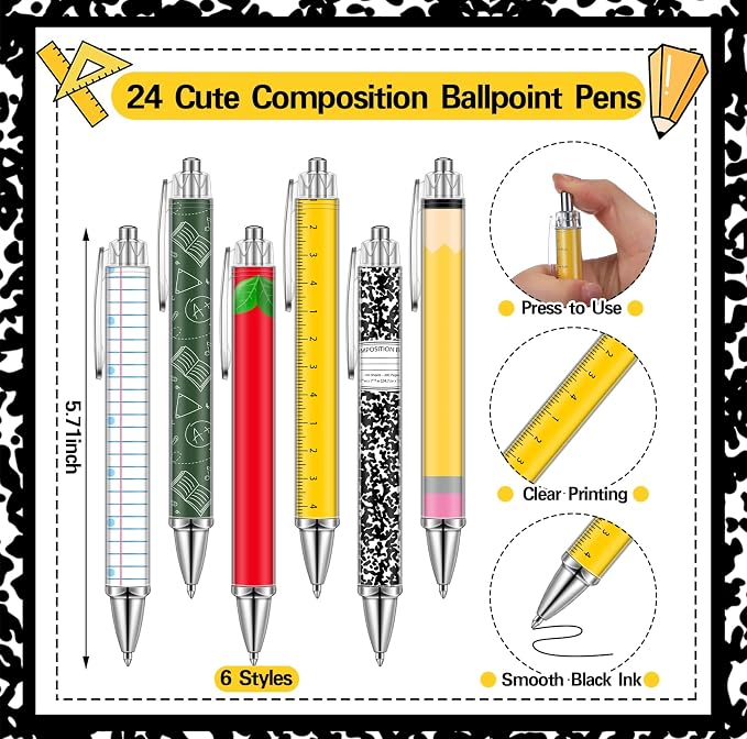 Eaasty 48 Pcs Back to School Teacher Gifts Bulk Cute Composition Notepads and Ballpoint Pens with Ribbon Inspirational Thank You Gifts for Teacher, Student, Staff, Coworker