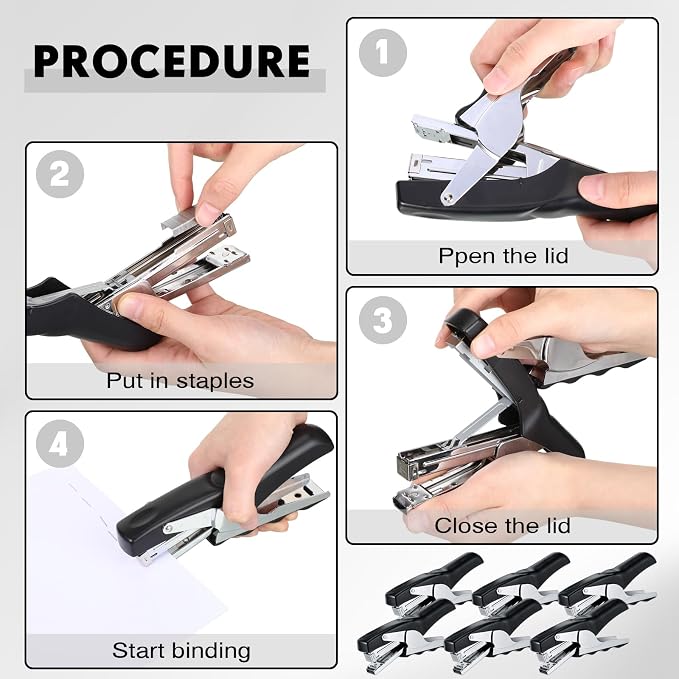 Yexiya 6 Pcs Heavy Duty Plier Stapler Heavy Duty Office Hand Held Staplers Effortless 50 Sheet Capacity Desk Good for Stapling Home Warehouse School, Black