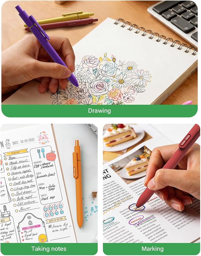 inkipen 0.5mm Colored Gel Pens, 8 Pack, Fidget Function | Fine Point Smooth, Quick Drying, No Smudges, Long-Lasting, Good for Journaling, Coloring, School, Office, Dopamine Colors