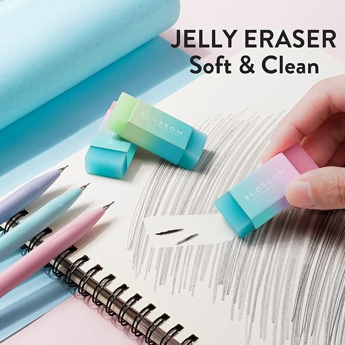 Four Candies Cute Pastel Mechanical Pencil Set, 6-Pack, 3 Sizes Included | 0.5/0.7/0.9mm, 360 HB Leads, 3 Erasers, 9 Eraser Refills, Storage Case, Aesthetic School Supplies for Girls Writing & Drawing