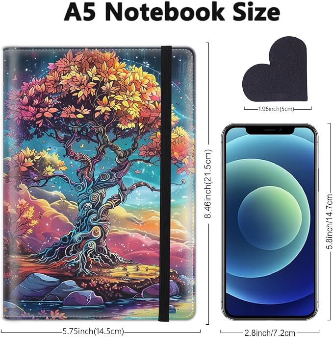 A5 Leather Lined Journal Notebook, 200 Pages Hardcover Executive Notebook for Men Women Office School Note Taking, Thick Writing Paper Daily Journal with Bookmarks/Indexes, Tree of Life