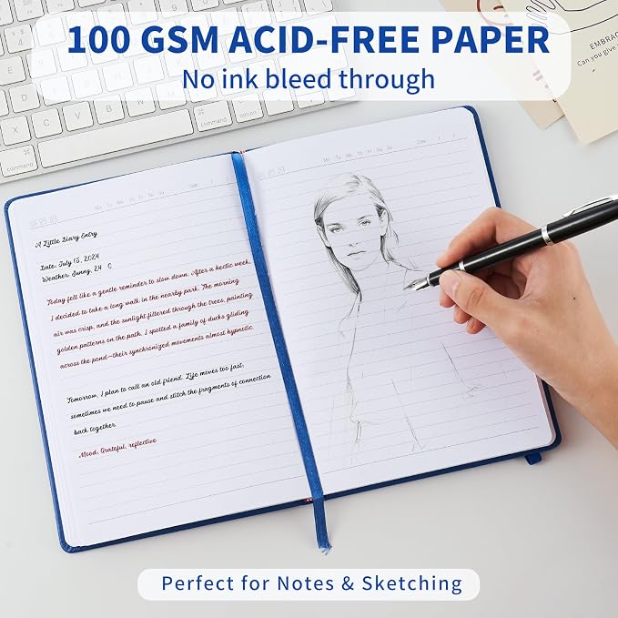 Heture Hardcover Notebooks, A5 Lined Journals Notebook for Writing 160 Pages, 8.2 x 5.5 inch, Classic Ruled Notebooks for College/Work/Travel (Blue, 1 Pack)