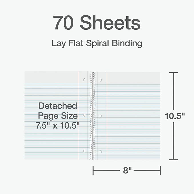Oxford Spiral Notebooks, 1 Subject, College Ruled Notebooks for School, 8 x 10.5 Inches, 70 Sheets, Assorted Pastel Colors, Back to School Supplies (1002540) (Pack of 24)
