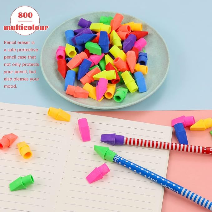 800PCS Pencil Top Erasers, Chisel Shape Arrowhead Cap Erasers, Latex Free Pencil Eraser Toppers Assorted Colors for School Packs, Christmas Favors, Games, Prizes, Classroom Home Office
