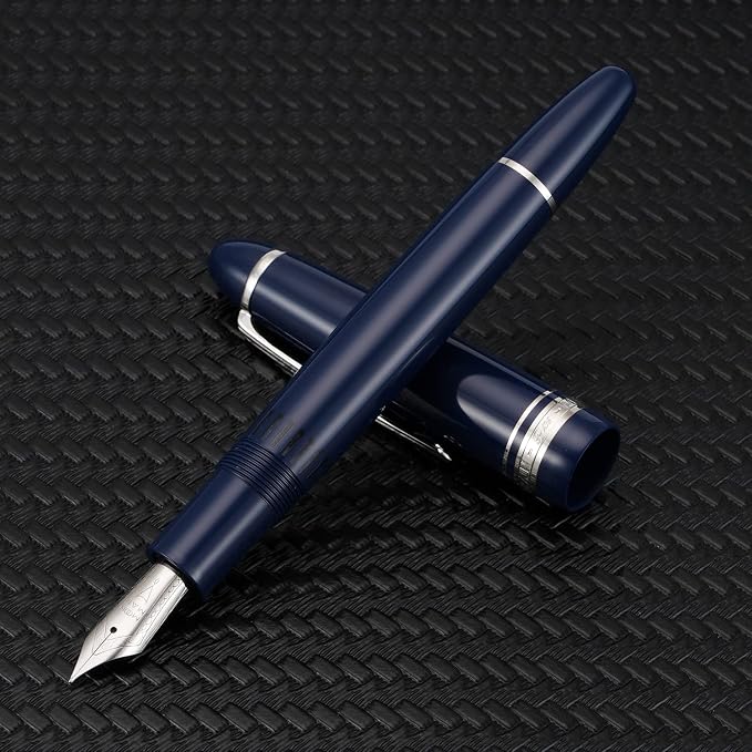 erofa Majohn P136 Piston Fountain Pen 1.1mm Stub Nib with Box, Blue Resin Writing Pen Set