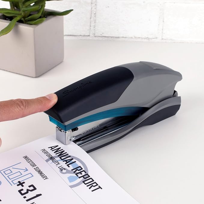 Swingline Stapler, 25 Sheet Capacity, Optima 25, Jam Free, Reduced Effort, Soft Grip, Blue and Gray (66404)