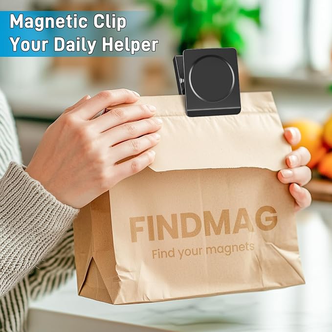FINDMAG 8 Pack Magnet Clips, Black Magnetic Clips for Whiteboard Office