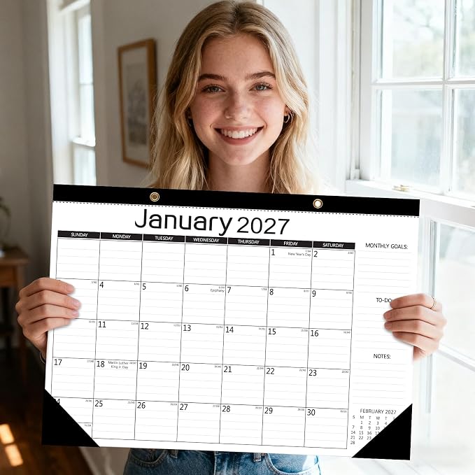 MZD8391 Desk Calendar 2026-2027, Jul 2026-Dec 2027 18 Months, 17" x 12" | Large Desktop Academic Calendar, Wall Calendar, Monthly Planner, Julian Dates, Home School Office Planning Organization Gift