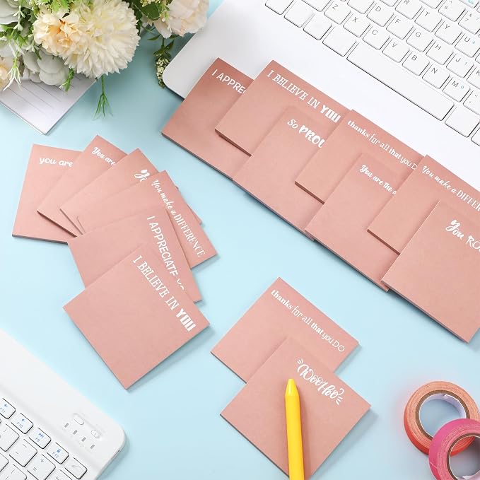 Yinder 24 Pcs Inspirational Sticky Notes, Back to School Supplies, Cute Motivational Sticky Notes Pad Employee Appreciation Gifts Bulk for Teacher Coworker Office 3 x 3'' (Motivational,Pink)