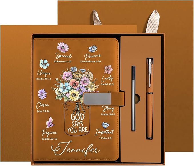 Personalized Notebook with Pen and Gift Box - A5 Lined PU Leather Journal - Gift for Women, Business Professionals, Students, Teachers, Mom - Custom Name