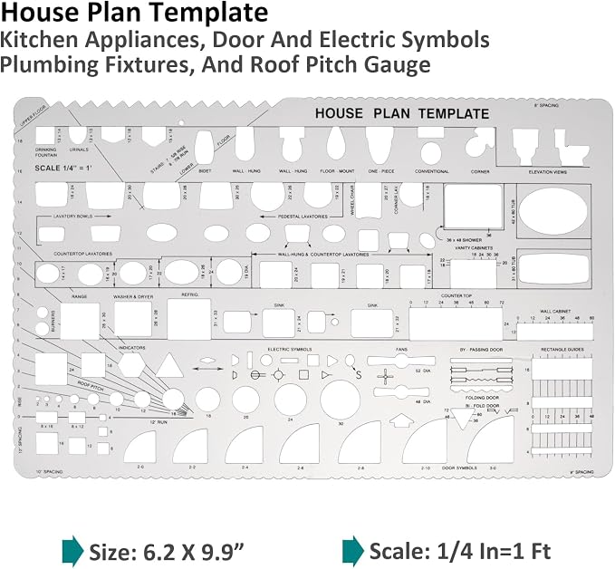 Drafting Tools and Ruler Shapes for Architecture - Set of 3 for House Plan Furniture Kitchen, Building, Interior Design