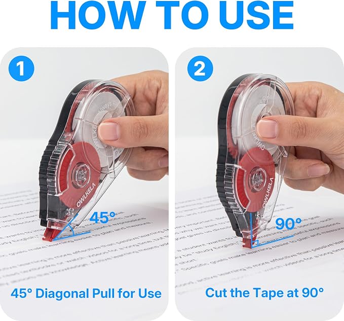 OWLKELA 2 Pack Plus Correction Tape, Tear-Resistant White Correction Tape, No Dry Time, Easy to Use, Office & School Supplies, 0.2 in Wide, 98.4 Ft, Red Core, Blue Core
