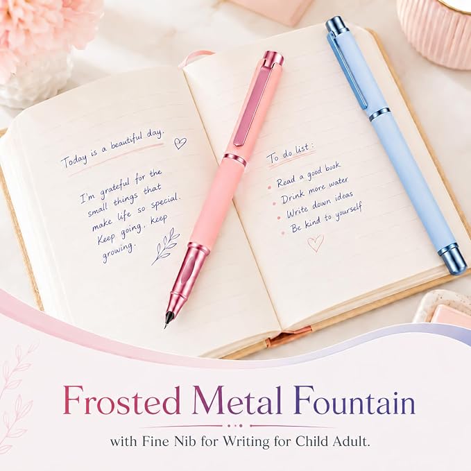 Thermal Erasable Fountain Pen,0.38mm Fine Nib,Suitable for Office Use,Note-taking,Journaling,and Drawing(Pink, Blue)