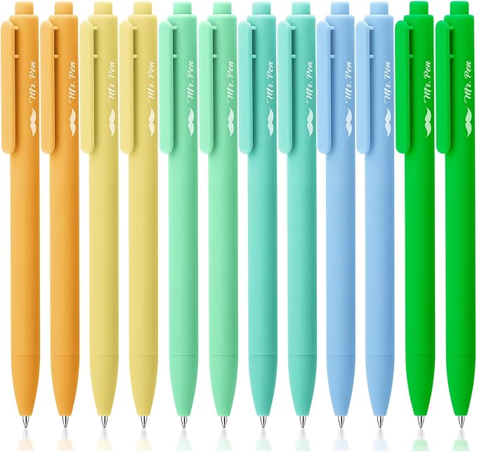 Mr. Pen- Retractable Gel Pens, 12 Pack, Black Ink, Fresh Color Barrels | Fine Point 0.5mm, Fast Dry, Smooth Writing, Cute Pens for Drawing, Writing Planner and School Supplies