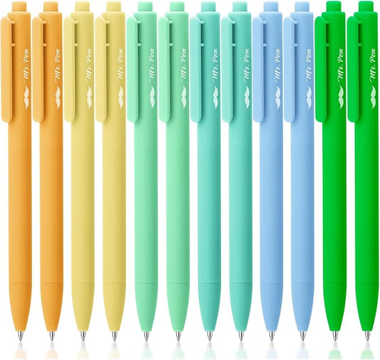 Mr. Pen- Retractable Gel Pens, 12 Pack, Black Ink, Fresh Color Barrels | Fine Point 0.5mm, Fast Dry, Smooth Writing, Cute Pens for Drawing, Writing Planner and School Supplies