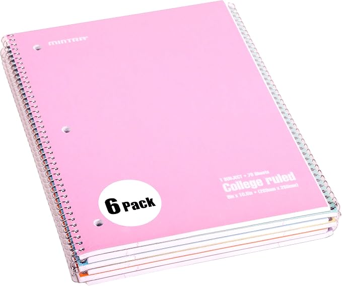 Mintra Office Spiral Notebooks Set - Pastel Colors, College Ruled, Journals for School, Work, Business, Aesthetic Stationery, Writing Pad, Teacher & Student Supplies, 70 Sheets Each, 24-Pack