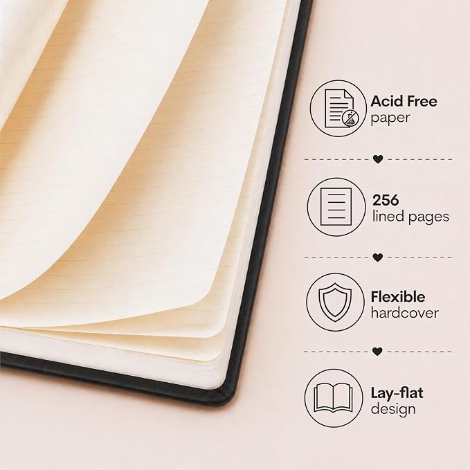 WORLD TRAVELER Eccolo A5 Hardbound Journal Notebook 256 Ivory Lined Pages | Sturdy Flexible Hardcover, 80GSM Acid-Free Ivory Pages, Smyth-Sewn Lay-Flat Binding, Ribbon Bookmark