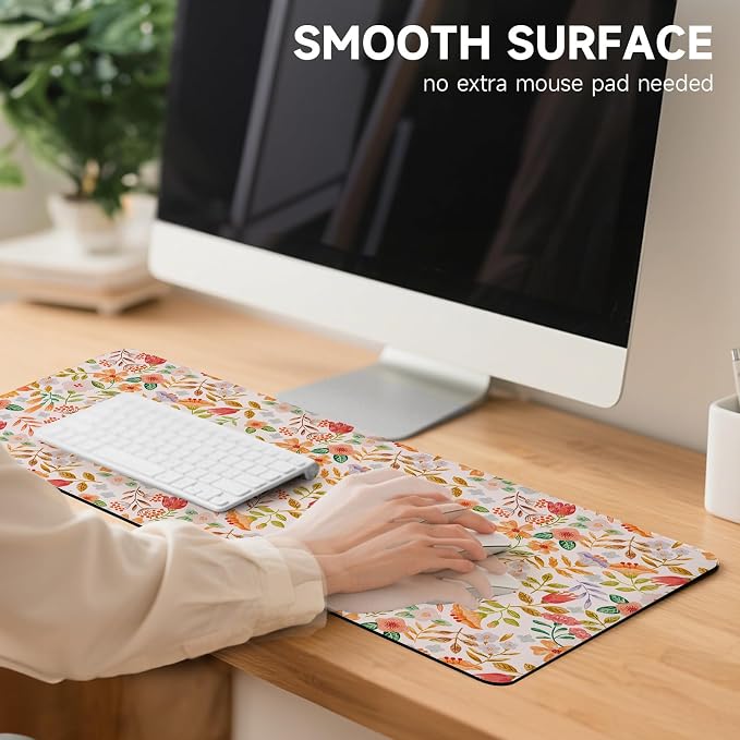 Botanical Floral Desk Pad Blotter,Large Mouse Pad 35 x 17in,PU Leather Desk Mat Writing Pad Protector, Non-Slip Waterprrof,Desktop Decor for Home Office & Gamers Women Girls (Spring Flower)