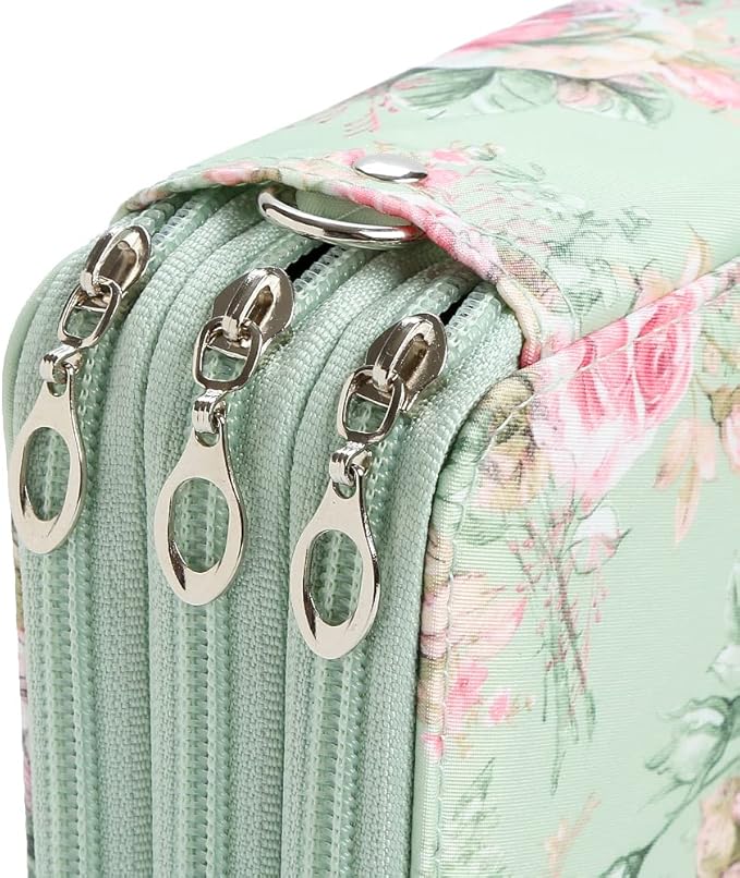 Rose Colored Pencil Organizer - 72 Slot Case with Zipper for Watercolor Pens, Markers and More