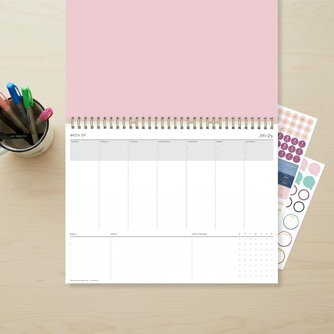 Blue Sky Undated Weekly Planner Pad, 12"x9", Catira | Top Safety Wirebound, Notes Section, For Office and School